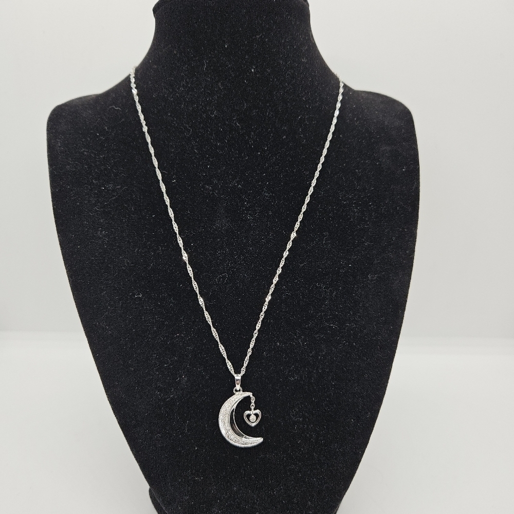 sterling silver Daughter moon and heart necklace with diamond chip BGE 925